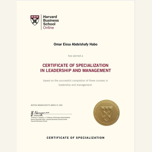 Harvard Business School Online — Certificate of Specialization in Leadership and Management, 27 March 2025