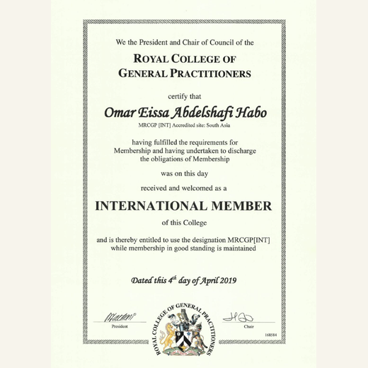 RCGP International — International Member, MRCGP[INT], 4 April 2019